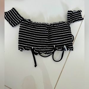 black and white stripped bikini top with sleeves